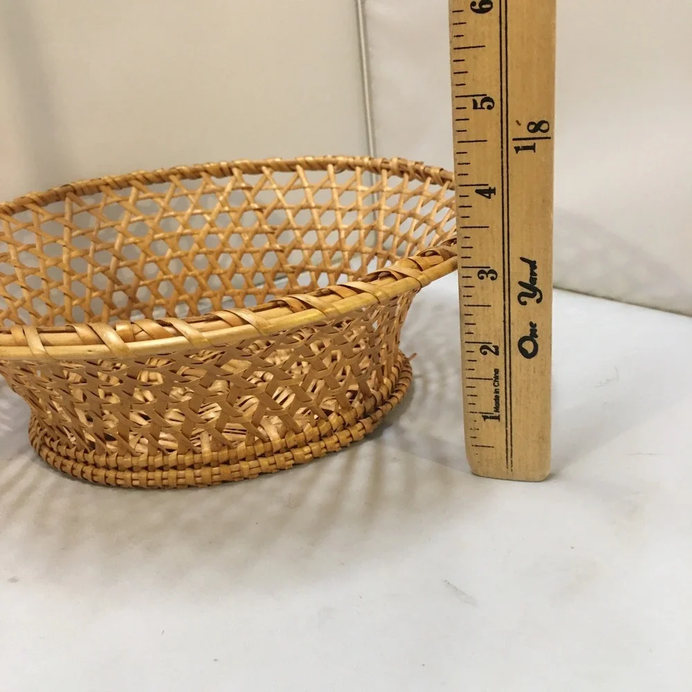 Wicker Fruit Basket Home Decor OS Tan Lattice Weave Pedestal Bowl Beach Coastal